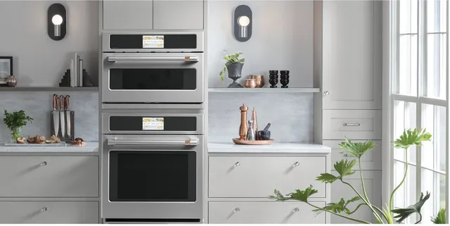 The Café CSB923P2NS1 30” speed oven shown in a modern kitchen 