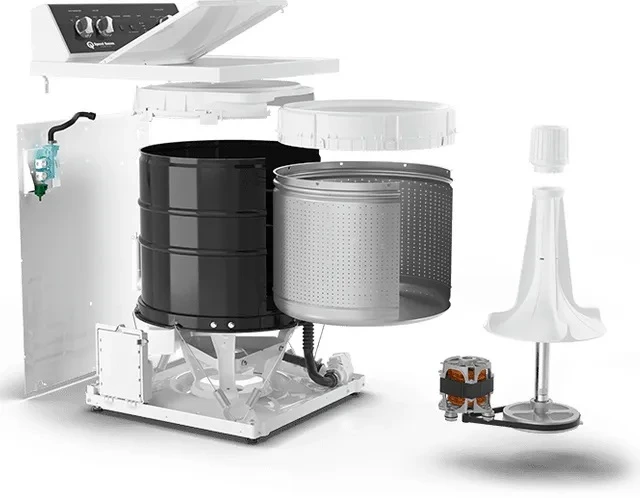 A graphic showing the components of a Speed Queen washer 