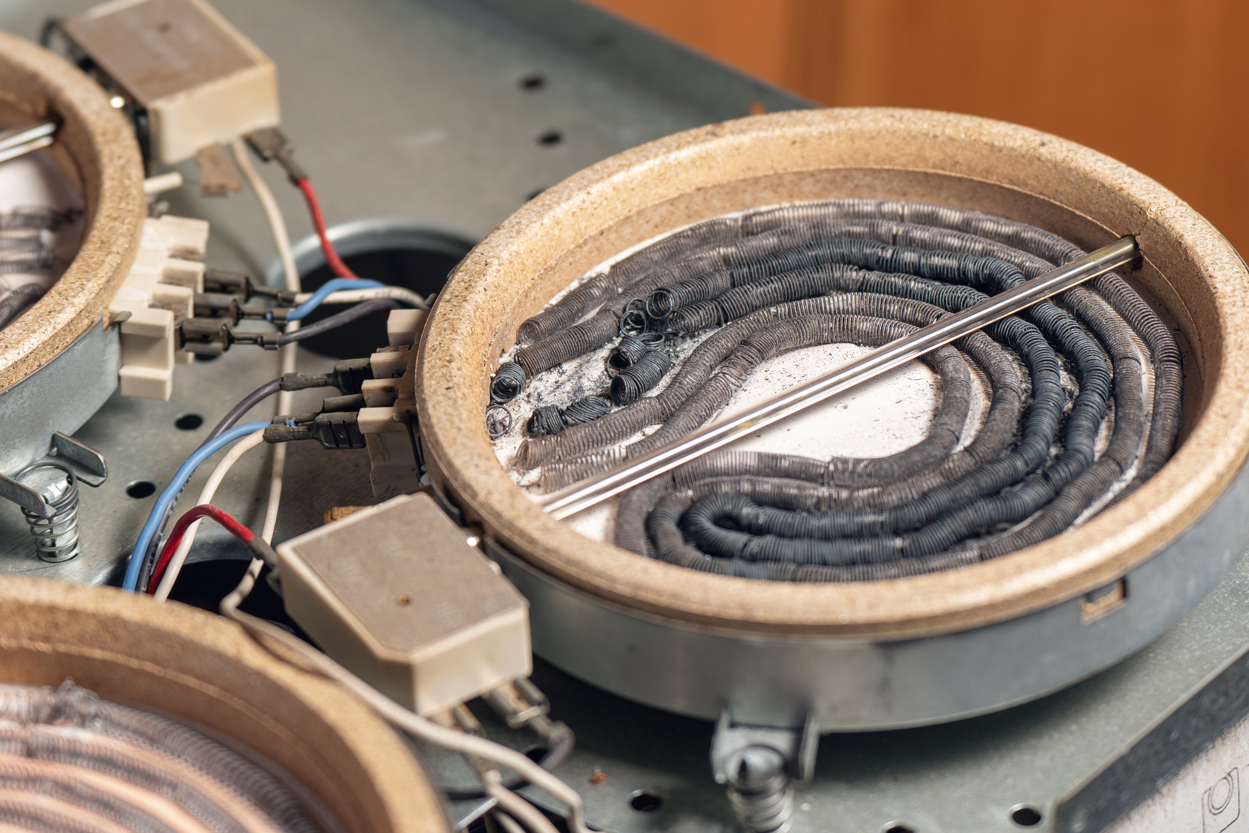 Shot of a ceramic glass top heating element exposed 