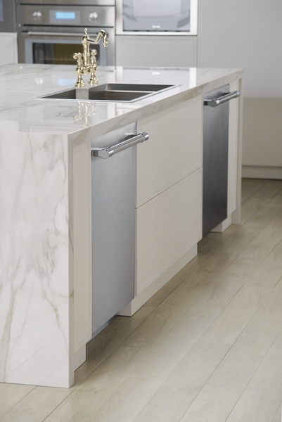 A wide view of Thermador dishwashers in a luxury kitchen 