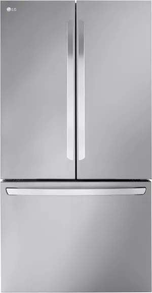 Front view of the LG LRFLC2706S counter-depth French door refrigerator 