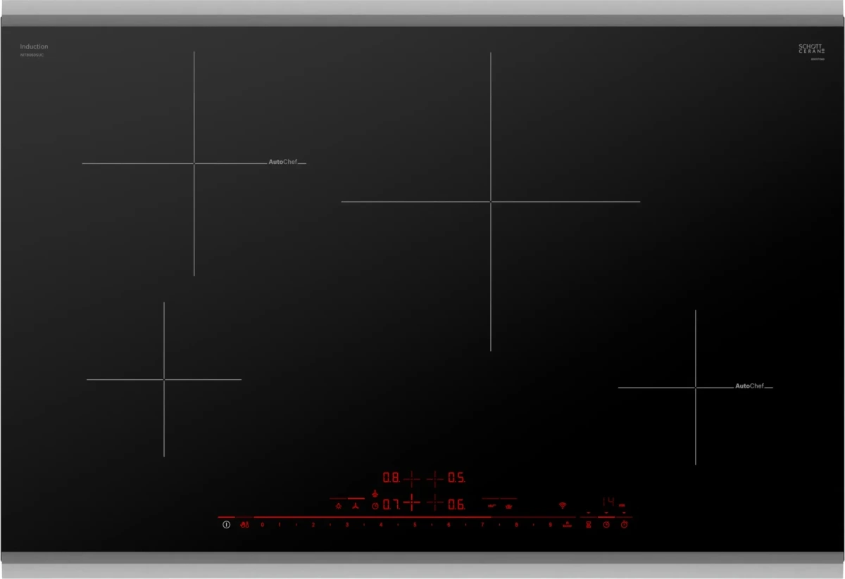 Overhead view of the Bosch 800 Series NIT8060SUC 30” induction cooktop 