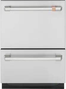 Front view of the Café CDD420P2TS1 double drawer dishwasher 