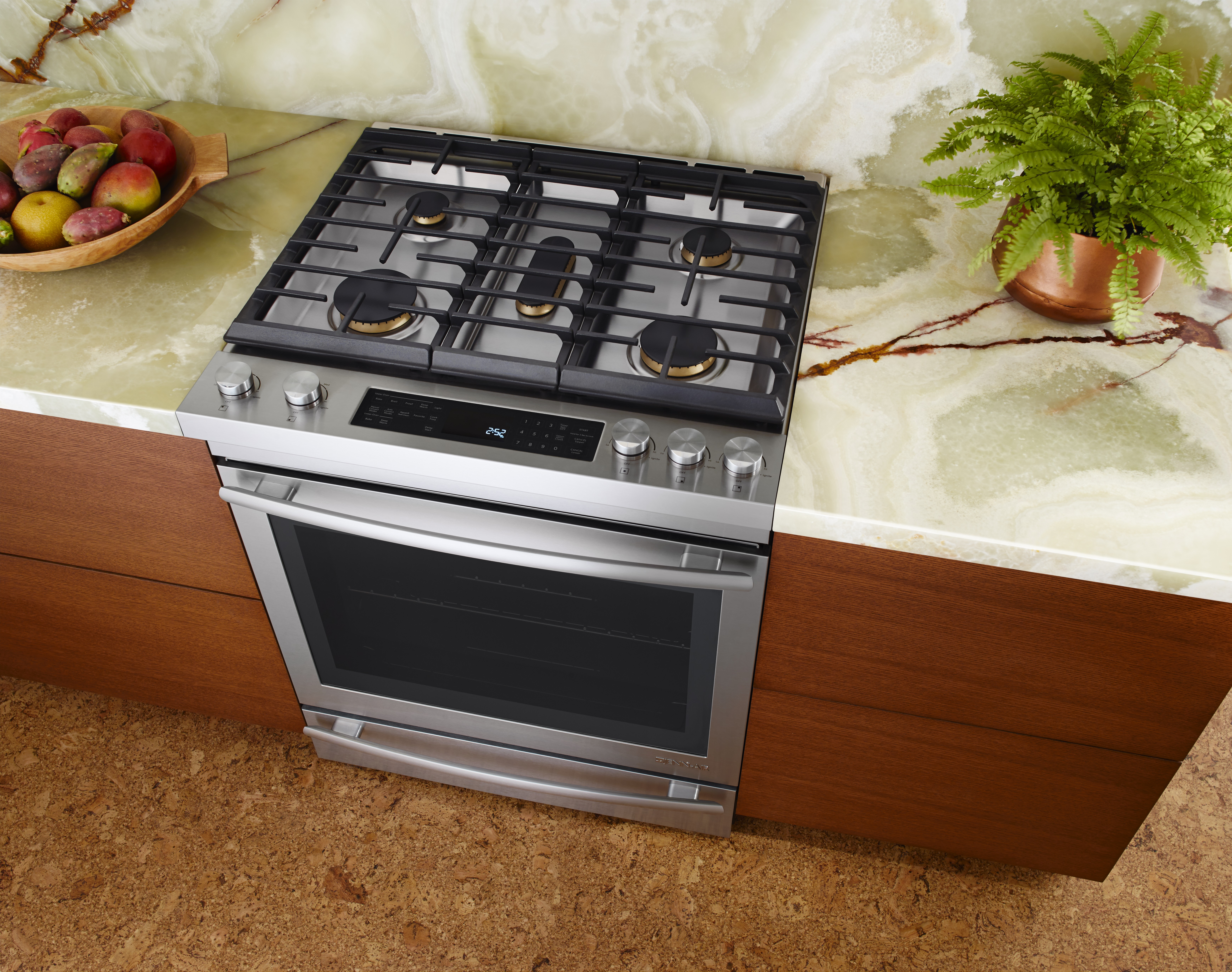 Aerial view of JennAir JGS1450FS stainless steel gas range