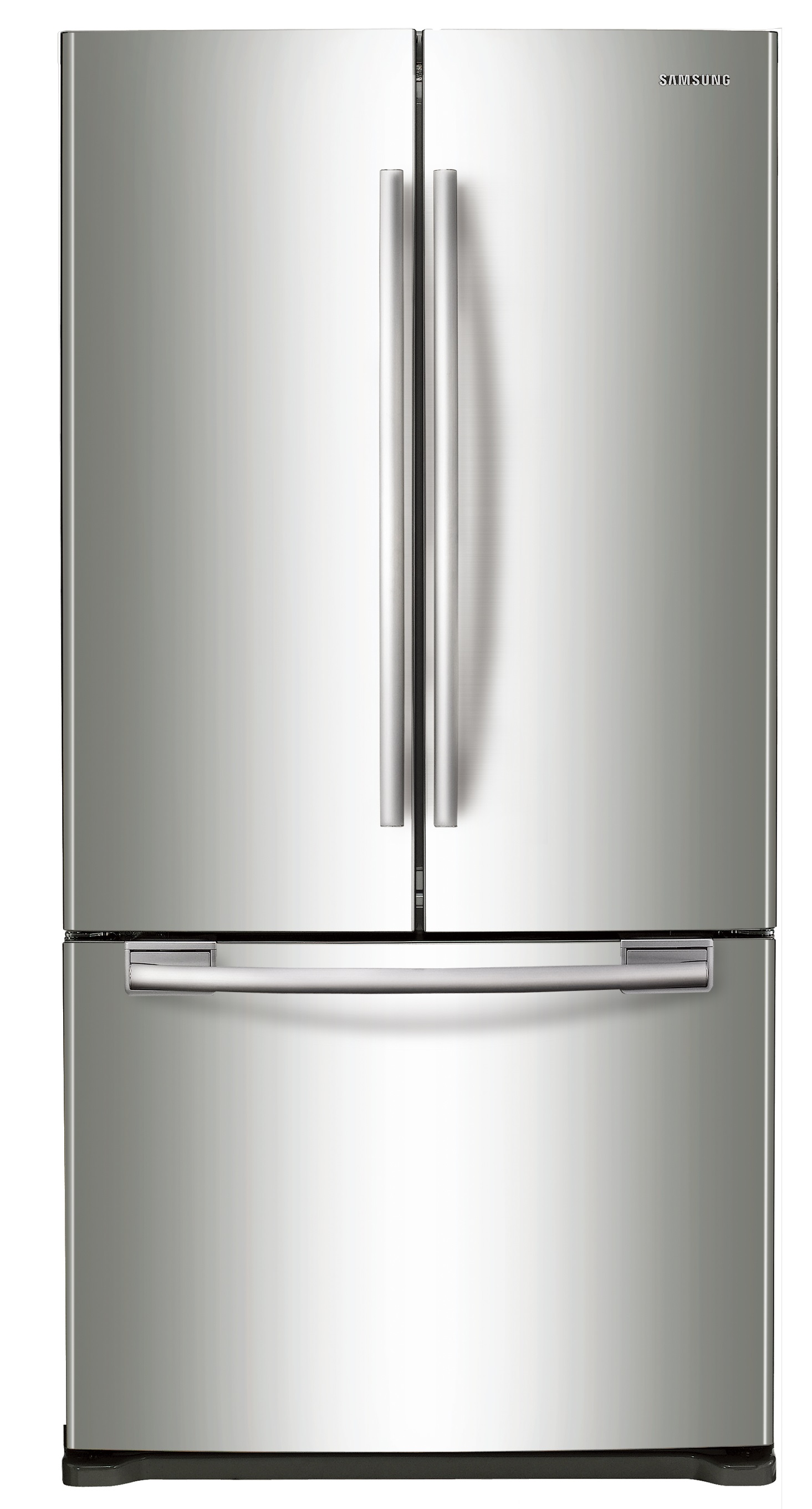 Front view of Samsung RF18HFENBSR stainless steel French door refrigerator