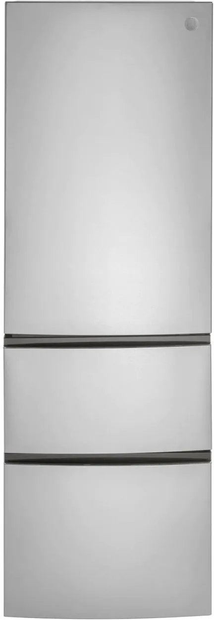 Front view of the GE GLE12HSPSS bottom freezer refrigerator 