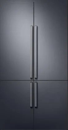 Front view of the Dacor RAT42AMAAMS quad-door refrigerator 