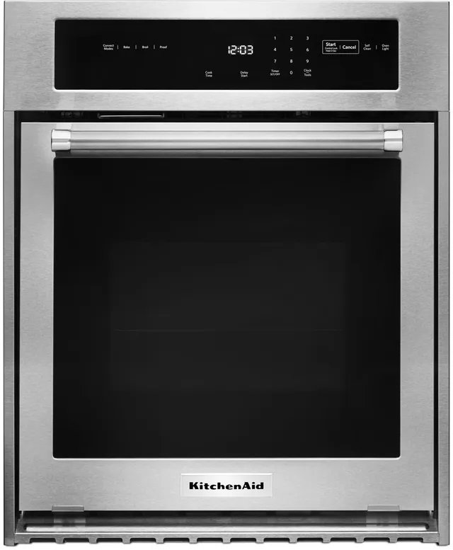 Front view of KitchenAid 24-inch KOSC504ESS wall oven 