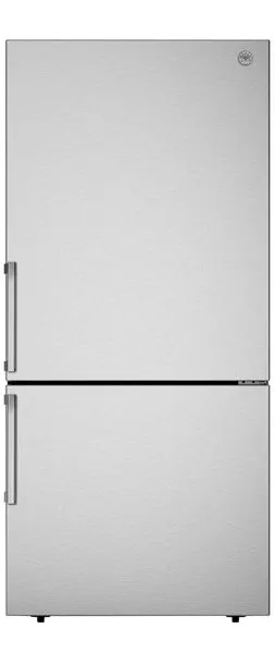 Front view of the Bertazzoni REF31BMFX bottom mount refrigerator 