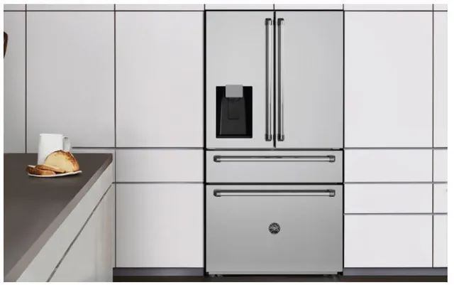 Front view of the Bertazzoni REF36FDFZXNT French door refrigerator 