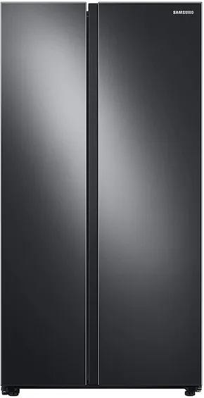 Front view of the Samsung RS28A500ASG black stainless side by side refrigerator 
