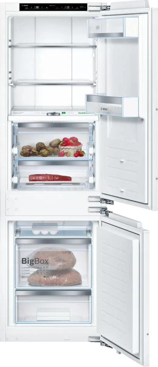 Front view of the Bosch B09IB91NSP 800 Series built-in bottom-freezer refrigerator 