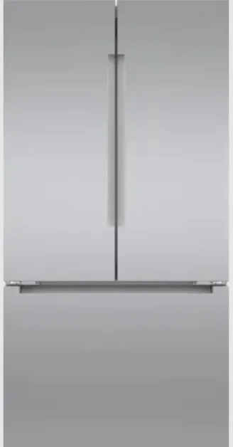 Front view of the Bosch B36CT81ENS 800 Series counter-depth French door refrigerator 