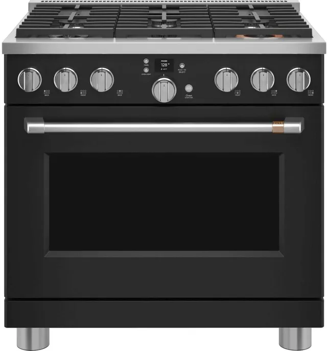 Front view of the Café C2Y366P3TD1 36” dual fuel range 