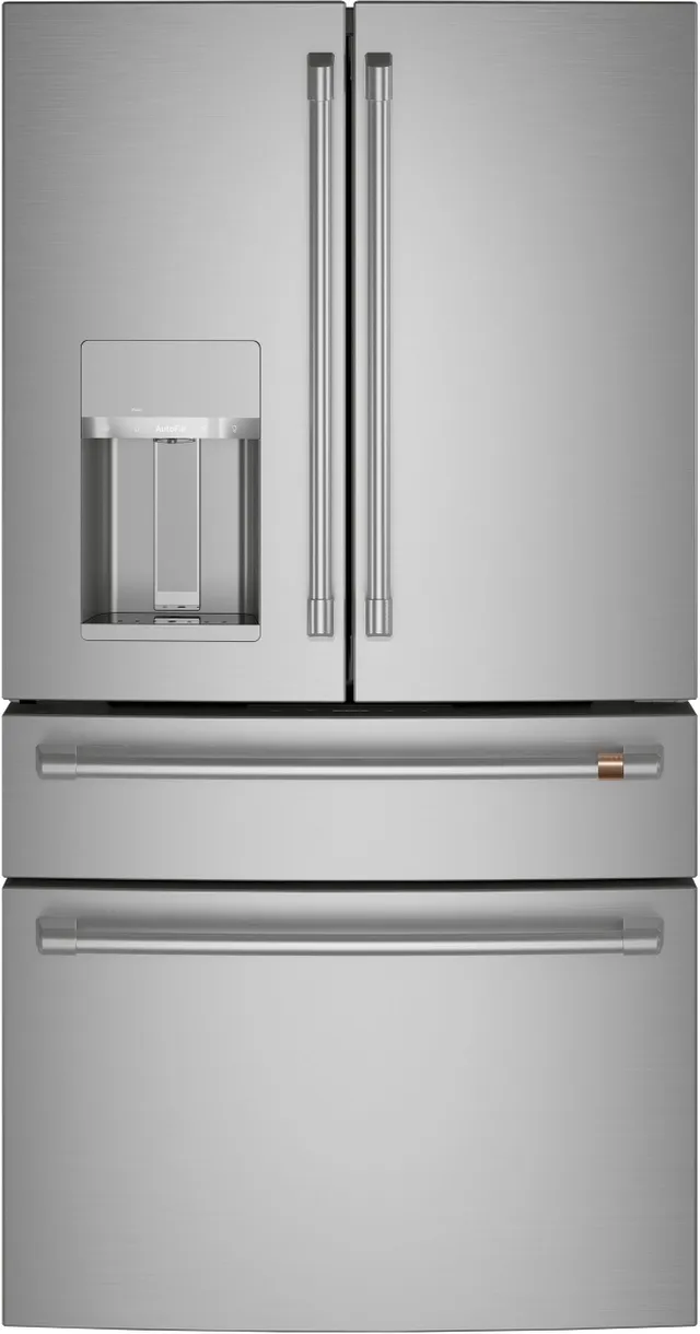 Front view of the Café CVE28DP2NS1 French door refrigerator 