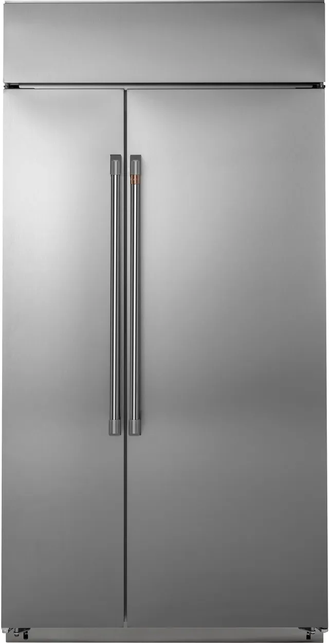 Front view of the Café CSB48WP2NS1 built-in side by side refrigerator 