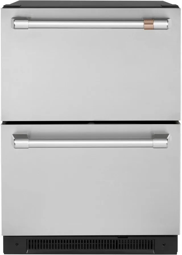 Front view of the Café CDE06RP2NS1 double refrigerator drawers 