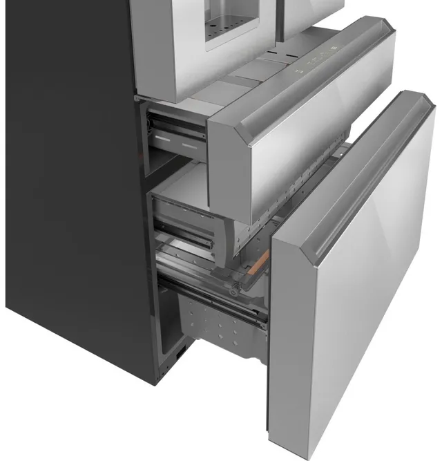 The freezer and convertible drawers on the Café CXE22DM5PS5 French door refrigerator 