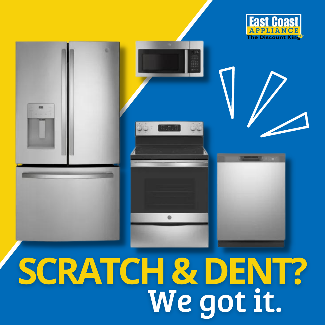 A graphic showing scratch and dent appliances at East Coast Appliance 