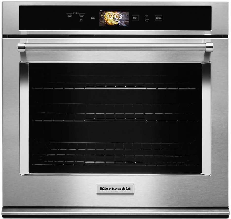 Front view of the KitchenAid KOSE900HSS wall oven 