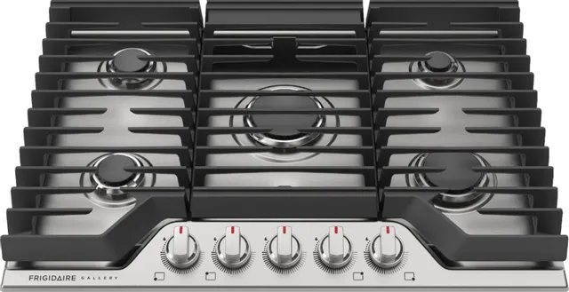 Front view of the Frigidaire Gallery GCCG3048AS 30” gas cooktop 