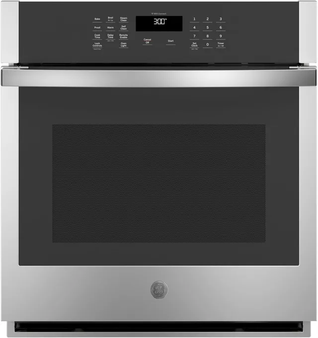Front view of the GE JKS3000SNSS single electric oven 