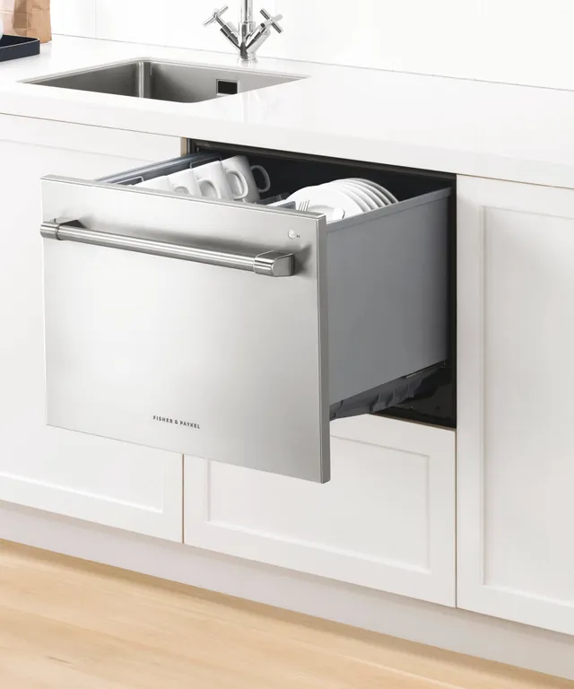 The Fisher & Paykel Series 7 DD24SV2T9 N drawer dishwasher with its door open 