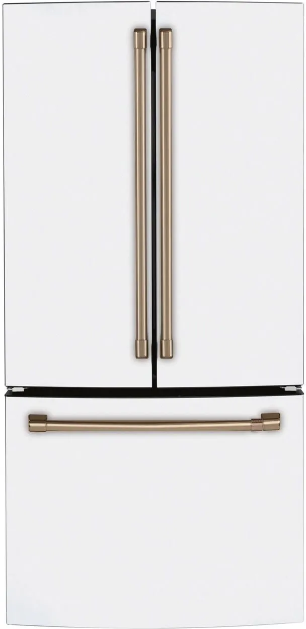 Front view of the Café CWE19SP4NW2 matte white French door refrigerator 