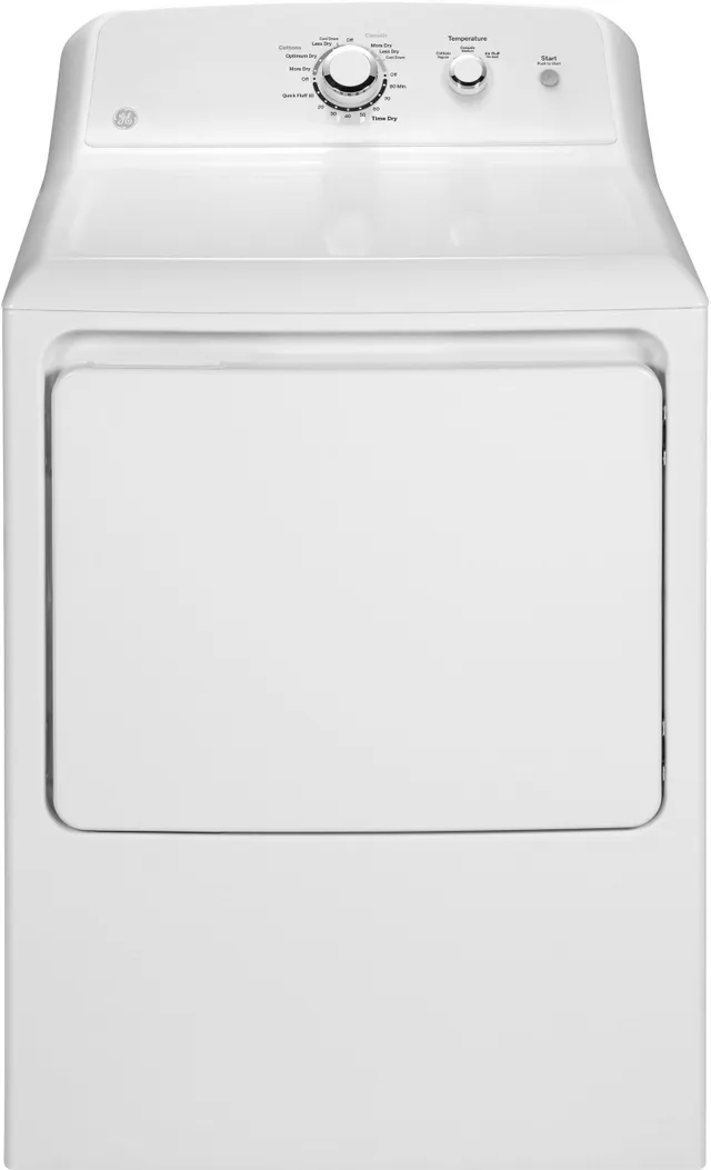Front view of the GE GTD33GASKWW gas dryer 