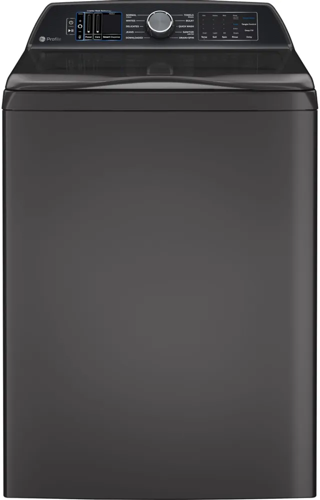 Front view of the GE Profile PTW900BPTDG top load washer 