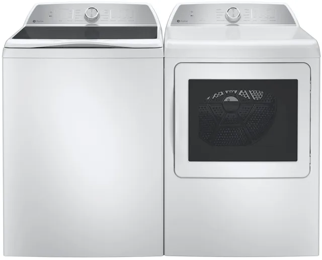 Front view of a GE Profile washer pair featuring a GE Profile PTW600BSRWS washer and GE Profile 