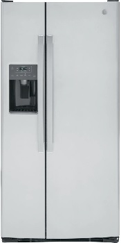 Front view of the GE GSE23GYPFS side by side refrigerator 
