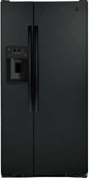 Front view of the GE GSS23GGPBB side by side refrigerator 