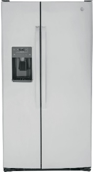 Front view of the GE GSE25GYPFS side by side refrigerator 