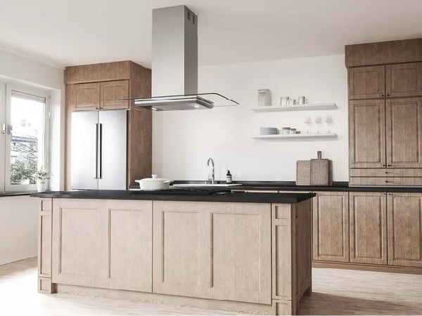 The Zephyr Verona collection island range hood featured in a kitchen 