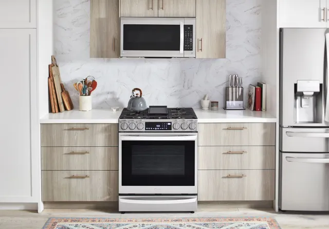 The LG LSGL6337F 30-inch gas range featured in a modern kitchen 