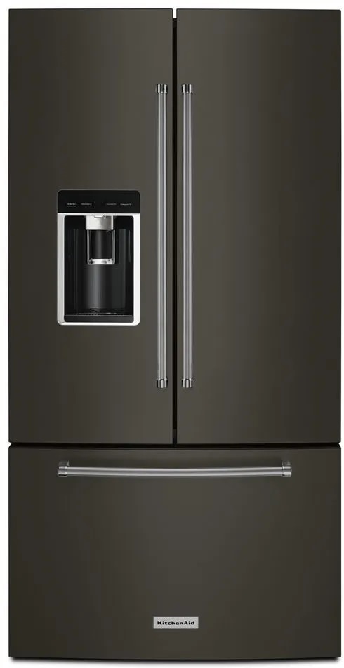 Front view of KitchenAid KRFC704FBS French door refrigerator 