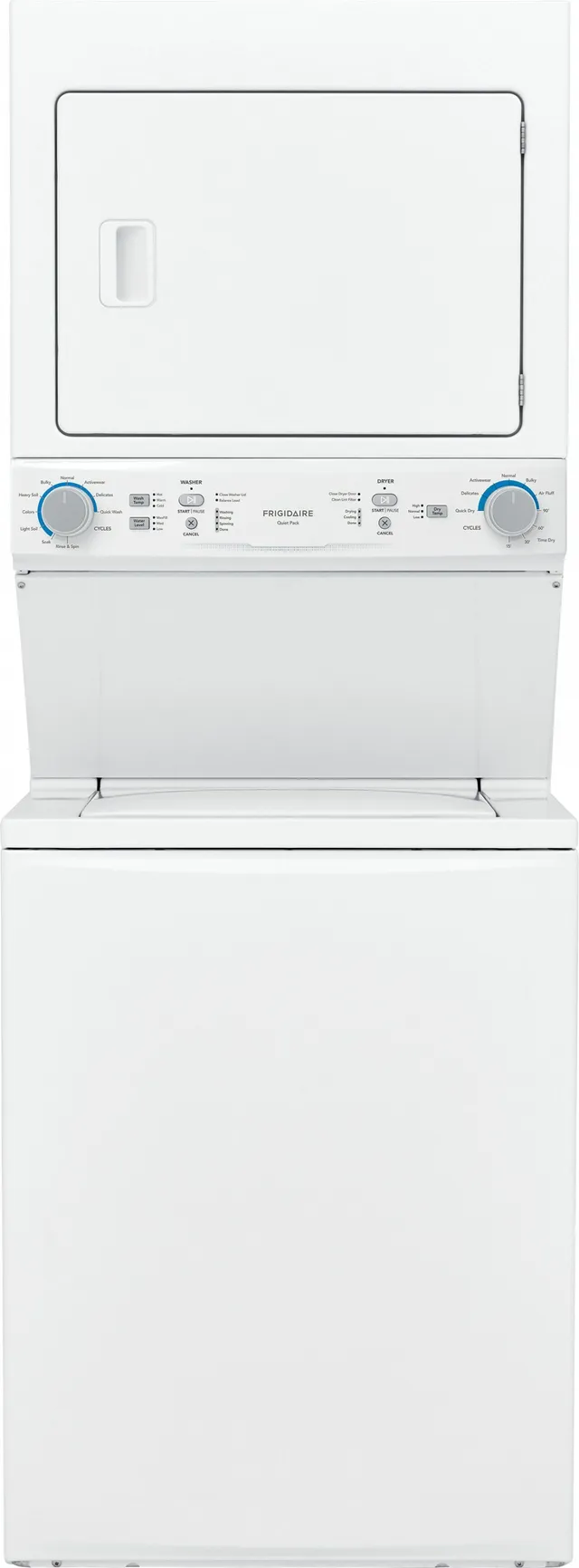 Front view of the Frigidaire FLCE7522AW laundry center 