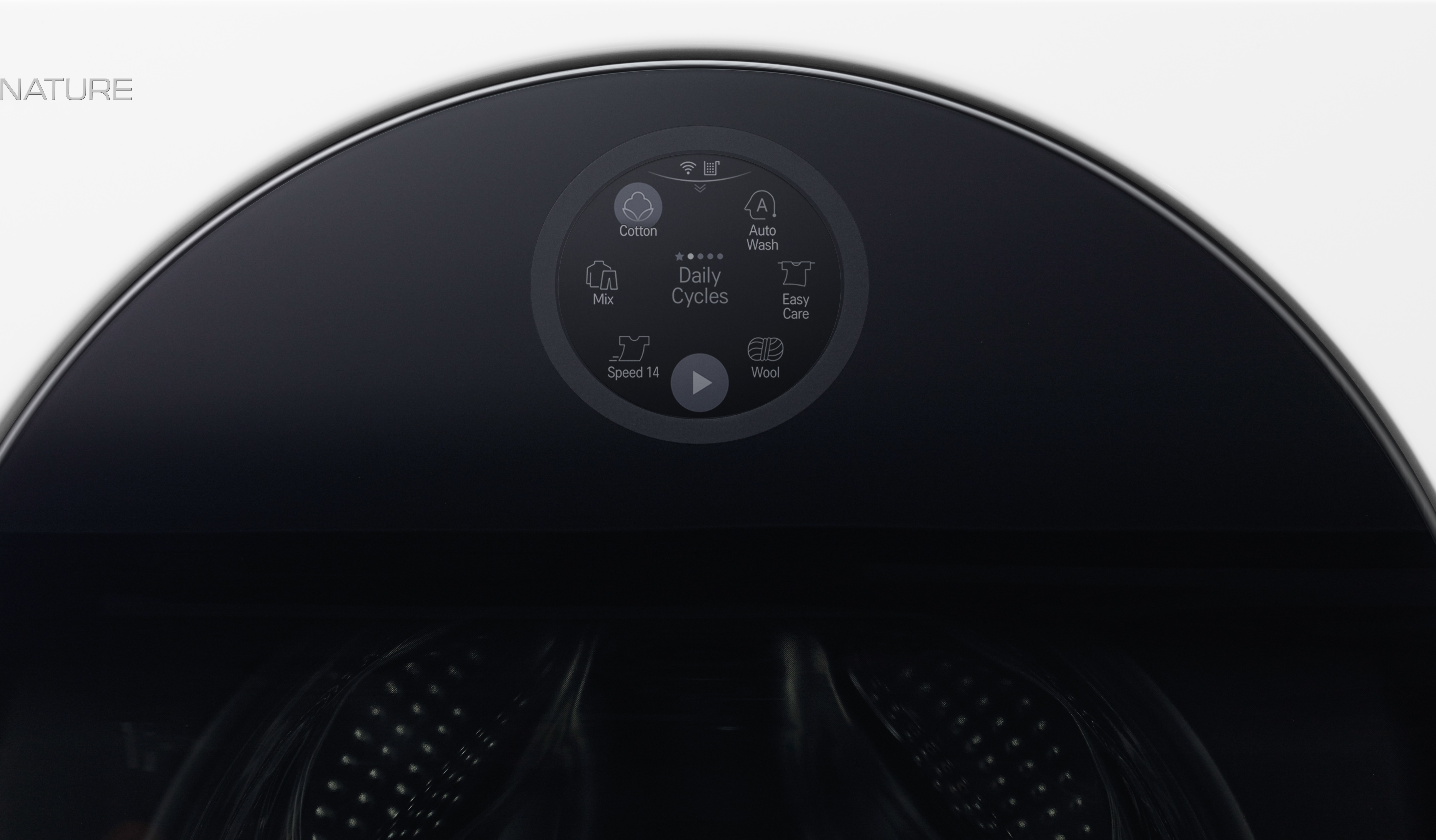 Closeup of in door touch control on LG LUWM101HWA washer dryer combo