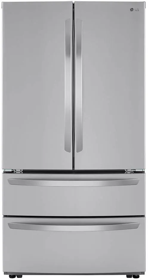 Front view of the LG LMWC23626S counter depth stainless steel refrigerator 