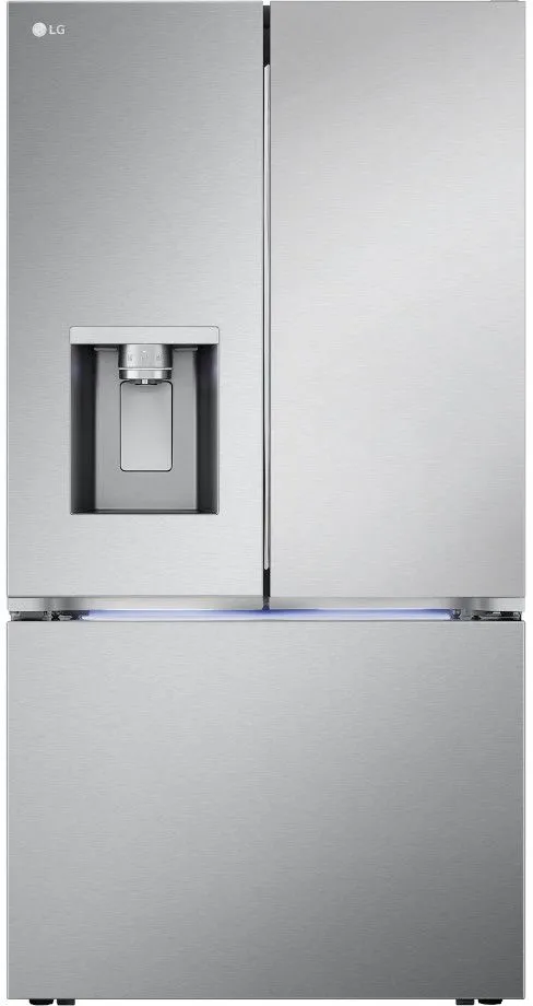 Front view of the LG LRYXC2606S smart refrigerator 