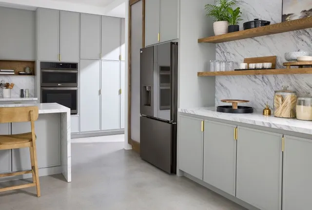 The LG LRYKC2606D InstaView counter depth refrigerator installed in a modern kitchen