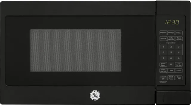 Front view of the GE JES1072DMBB countertop microwave 
