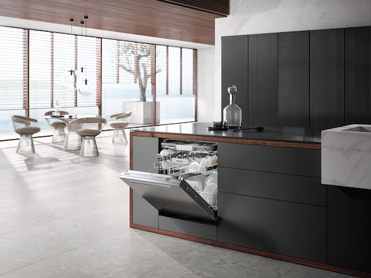 The Miele G 5266 SCVi SFP dishwasher shown with a custom installation in a kitchen 