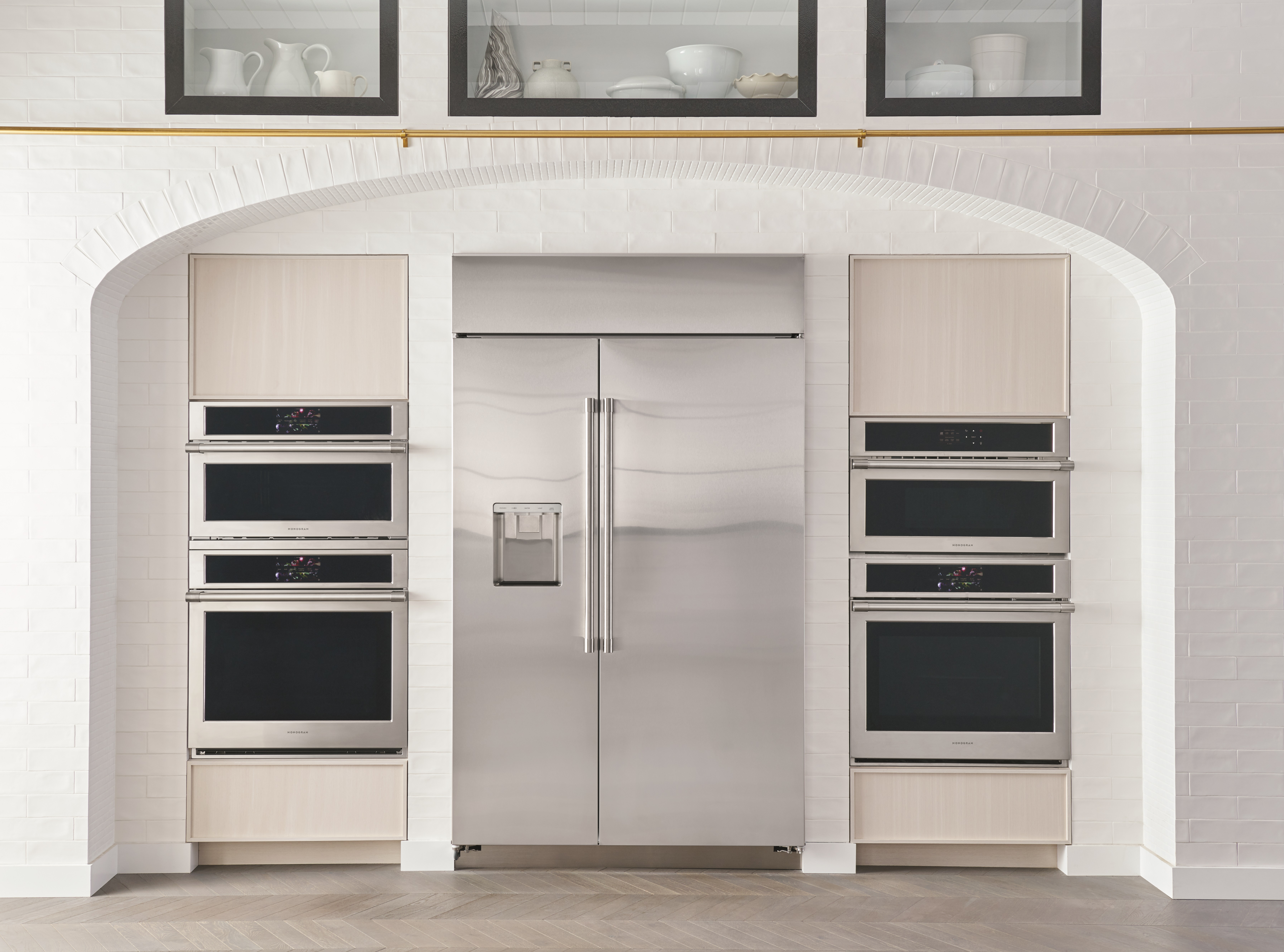 Stainless steel built-in refrigerator in a high end kitchen