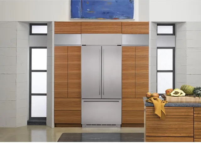 The Monogram Minimalist ZWE23ESNSS counter depth French door refrigerator 