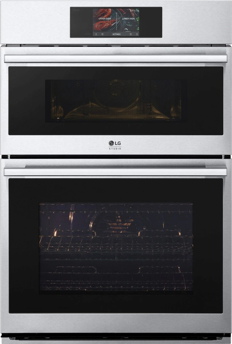 Front view of the LG Studio WCES6428F microwave wall oven combo 