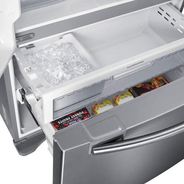 Internal view of Samsung RF18HFNBSR pull out freezer with ice maker