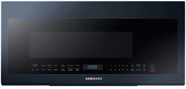 Front view of the Samsung ME21A706BQN over-the-range microwave 