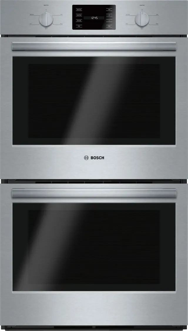 Front view of the Bosch 500 Series HBL5551UC 30” double wall oven 